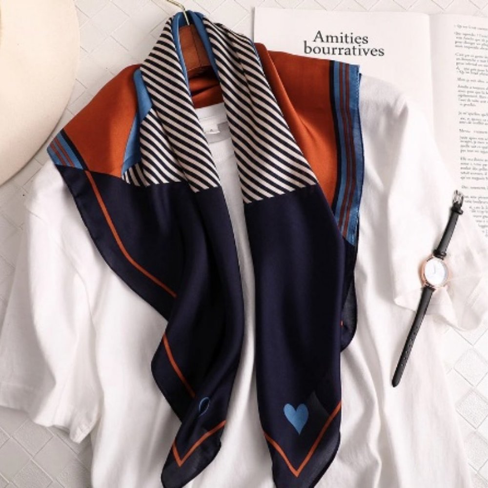 Fall Scarf Navy and Coffee Color Mixed
